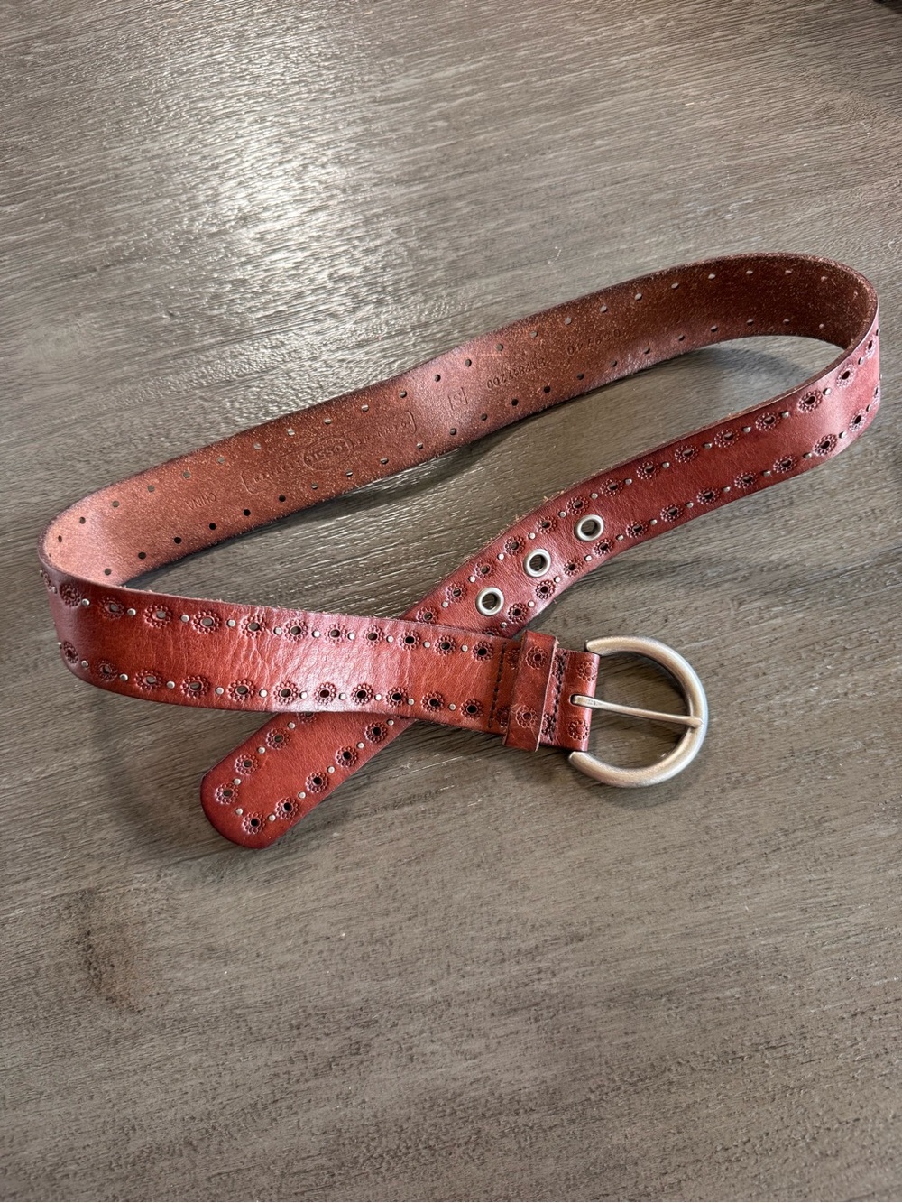 Fossil Leather Dark Brown Flower Belt